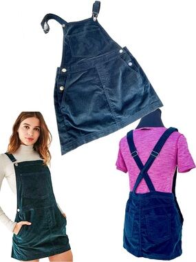 Twee Velvet Pinafore Overall Mini Dress Teal Blue XS EUC